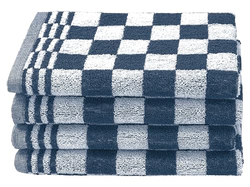ZOLLNER Juego de 4 paños de Cocina de algodón en 50x50 cm - paños de Cocina Muy absorbentes y Resistentes - Lavables hasta 60°C - en Azul a Cuadros - Calidad hostelería - Certificado Oeko Tex