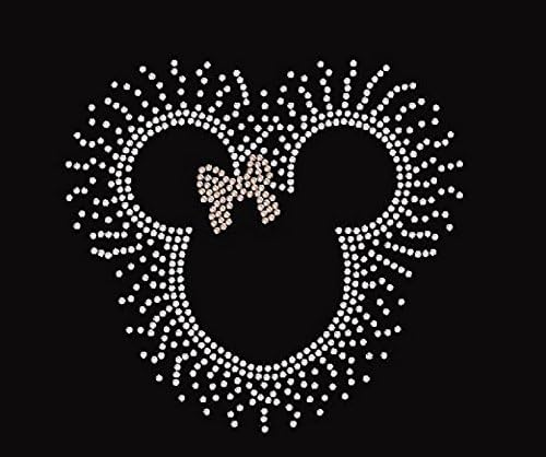 Rhinestone Iron on Mouse Ears Scatter with Pink Bow Large Transfer
