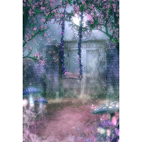 laeacco Vinyl dünn Hintergrund, Halloween Portraits 5 x 2,1 Fotografie Dream Garden Castle Forest Swing Pilz Mushroom Magic Blumen Baum Elfen 1,5 (W) X 5,6 (H) M Hintergrund Foto Studio Requisiten