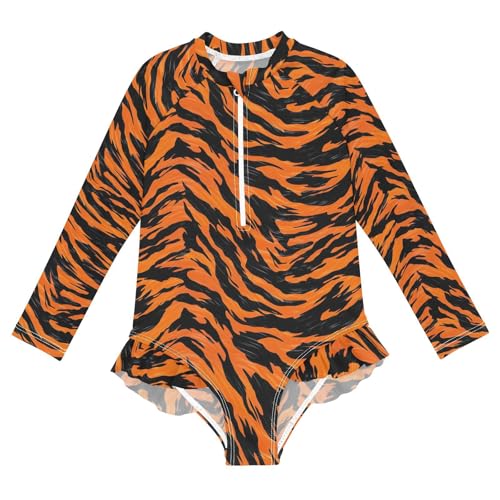 Tiger Stripes Girls Long Sleeve Swimsuit UPF 50+ Rashguard Swimwear One Piece Bathing Suit for 3-12 21216725