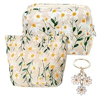 poraceous 2 Pezzi Beauty Case, Borsa Cosmetica Ricamo a Margheri, Beauty Case da Viaggio Portatile, Pochette Donna Trucchi con Portachiavi, Borsa per Cosmetici, Ideale per Viaggi e Regali