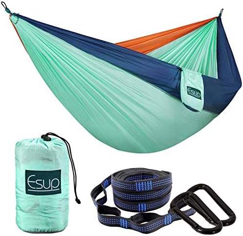 Esup Single & Double Camping Hammock -Lightweight Nylon Portable Hammock, Best Parachute Hammock with Tree Straps for Backpacking, Camping, Travel (Green / Blue/ Orange, 118"(L) x 78"(W))