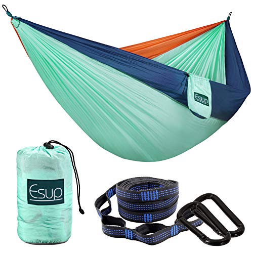 Esup Single & Double Camping Hammock -Lightweight Nylon Portable Hammock, Best Parachute Hammock With Tree Straps For Backpacking, Camping, Travel (Green / Blue/ Orange, 118"(L) X 78"(W)) #TOP2