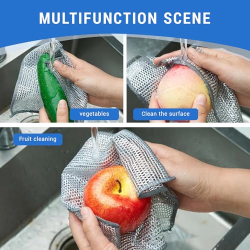 Image of 25 PCS Multipurpose Non Scratch Wire Dishcloths, Metal Dishcloth Cleaning Cloth, Steel Dishwashing Dish Rags
