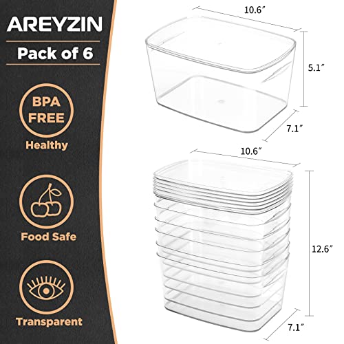 AREYZIN Clear Plastic Storage Bins with Lids, 6 Pack Stackable