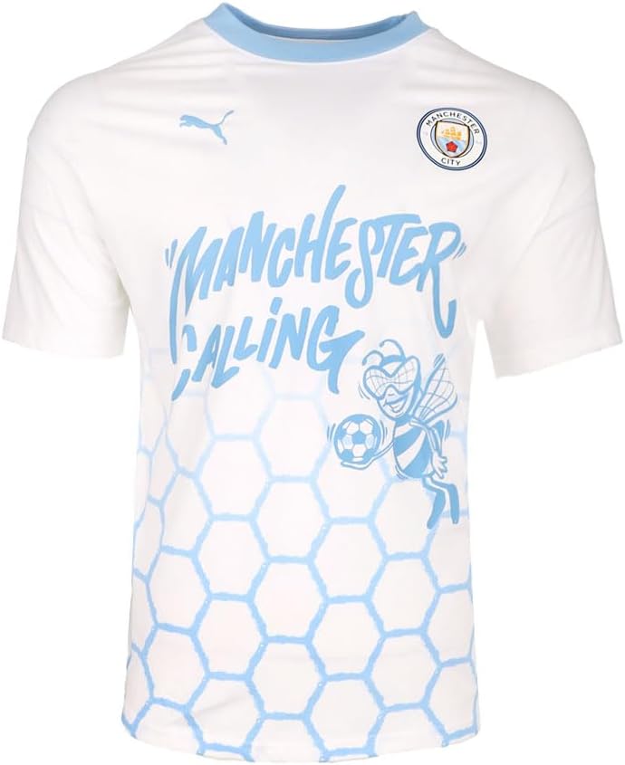 PUMA Mens Cwc Hoops X Man City Tee Graphic Crew Neck Short Sleeve Casual Tops Casual - White - Image 3