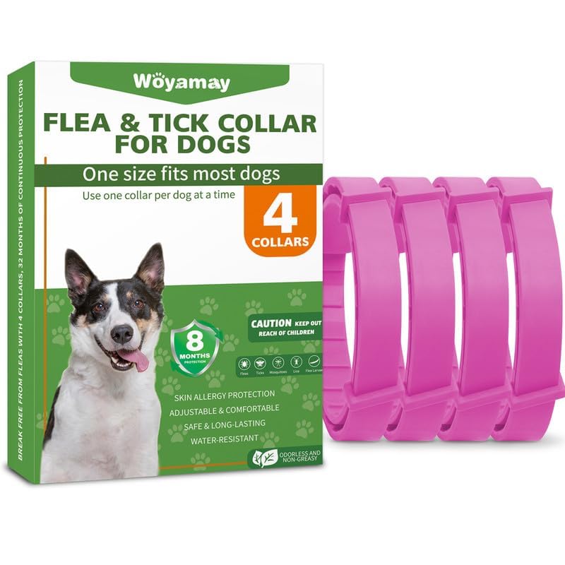 Collares Antiparasitarios para Perros, 4 Piezas Seguro y Eficaz Collar Antipulgas Perros contra Pulgas y Garrapatas, Protección de 8 Meses, Impermeable para Pequeño Mediano Grandes Perros, Rosa