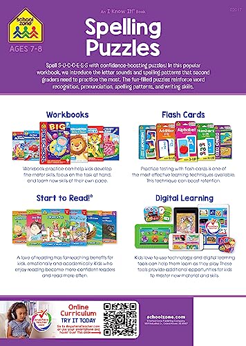 School Zone - Spelling Puzzles Workbook - 32 Pages, Ages 6 to 8, 2nd Grade, Plurals, Blends, Vowels, Consonants, Compound Words, and More (School Zone I Know It!® Workbook Series) (I Know It! Books) 2 51eCB+Y4YtL
