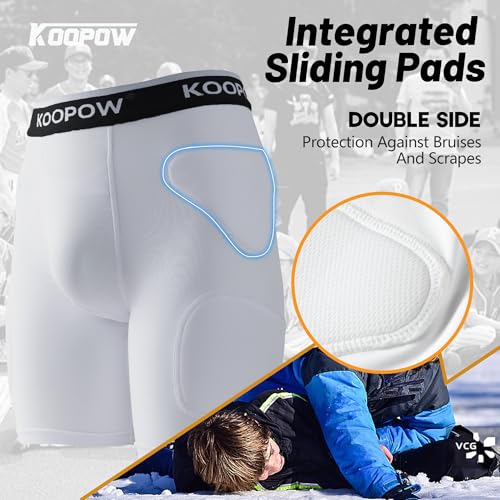 KOOPOW Youth Sliding Shorts Boys Padded Slider Shorts Sliding Pads with Cup Pocket for Baseball, Football, Hockey, Lacrosse3