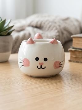 Sevimli Kedi Kupa 3D Kabartmal  El Yap m  Krem Parlak Kupa - El  ili i 3D Hediyelik Kupa