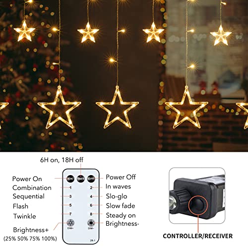 Star Curtain Lights For Bedroom - 12 Stars 138 Led Fairy Twinkle Lights With 8 Lighting Modes Connectable Window Lights Waterproof Ramadan Decoration (Star-Warm White) #TOP4