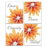 Monstake Canvas Wall Art Prints Set of 4 Orange Sunflower Fashion Wall Pictures for Bedroom Decor...