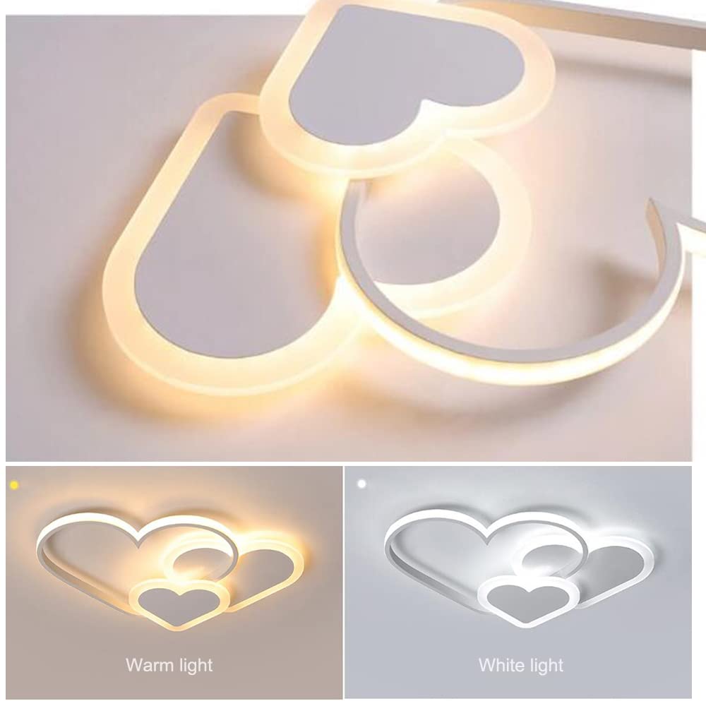 Kreative Herzförmig Deckenleuchte Kinderzimmer Deckenlamp LED Dimmbar Mit Fernbedienung Modern Baby Mädchen Schlafzimmer Wandlampe Acryl Schirm Wohnzimmer Esszimmer Hotel Bad Deckenlicht,Weiß,52cm
