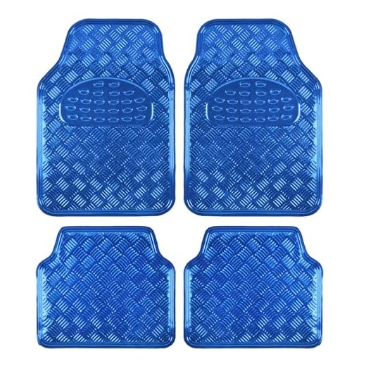 BDK Metallic Chrome Car Floor Mats All-Weather Universal Fit Automotive Floor Mats for Cars SUVs, Floor Mats for Trucks, Car Mats Full Set Front & Rear, Non-Slip Backing - Blue
