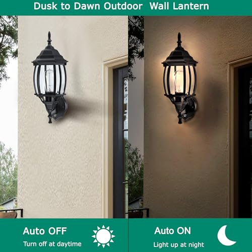 Image of 16.8 Inch Outdoor Porch Light Dusk to Dawn, Black Outside Lights for House Outdoor Exterior Wall Sconce with Dusk to Dawn Sensor, Black Wall Lantern for Porch Garage,Front Door,E26