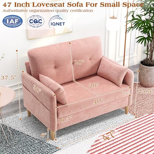 Image of Hanherry Loveseat Couch,Small Sofa for Living Room, Comfy Chenille Fabric Love Seat for Bedroom with Throw Pillow,Removable Cushion Cover,Couches for Small Space,Apartment,Dorm