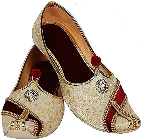 yash & co. Men's Ethnic Sherwani Juti, Mojari for Wedding and Party Occasions Golden and Red Wedding Mojari (Size 8UK)-picture-27
