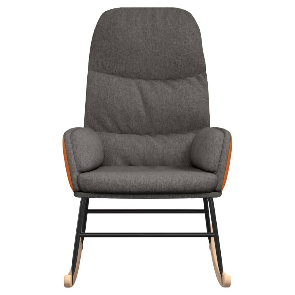 Schaukelstuhl Dunkelgrau, Relaxsessel mit Polsterung aus Stoff und Kunstleder, Wippstuhl mit Gestell aus Massivholz und Metall für Wohnzimmer und Schlafzimmer, 70x79x105 cm