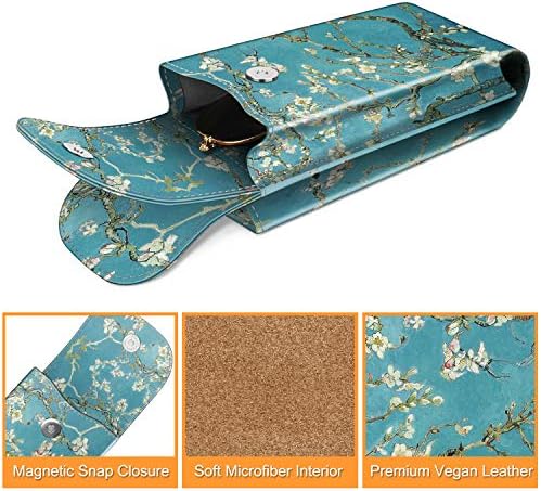 FINTIE Double Glasses Case with Carabiner Hook, Portable Vegan Leather Dual Eyeglasses Bag Anti-scratch Sunglasses Pouch, Spectacle Cases for Women Men, Blossom