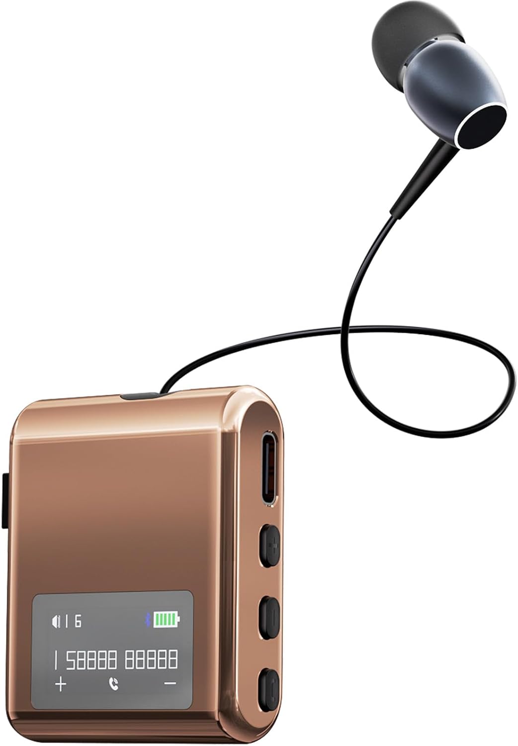 Oluote Bluetooth Headset with Retractable Cable, Wireless Headphone Stereo Earphone V5.4 Noise Cancelling Mic Clip on Earpiece, with LCD Display, AI Voice Assistant, for Sports Business (Gold)