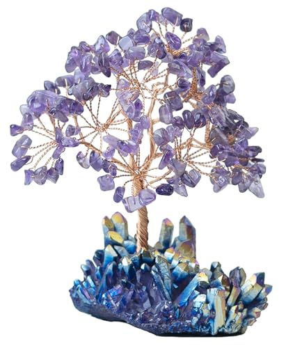 Image of Crocon Amethyst Crystals Tree with Rainbow Titanium Cluster Base Tree