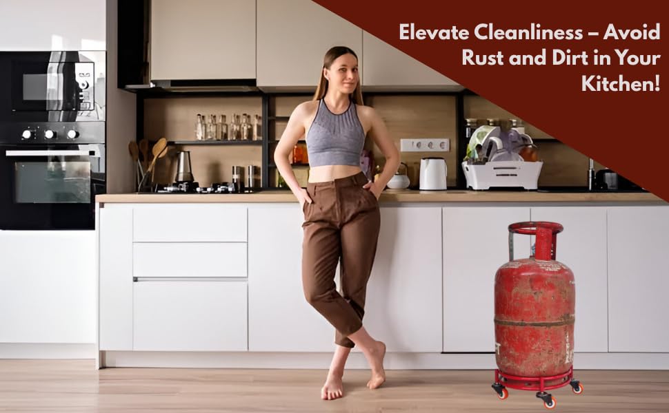 Image of BIRDWING Red Heavy Wheel Metal Gas Cylinder Trolley with Wheel |Lpg Cylinder Stand Gas Cylinder Trolley |LPG Gas Cylinder Trolley with 4 White Prime Wheels,