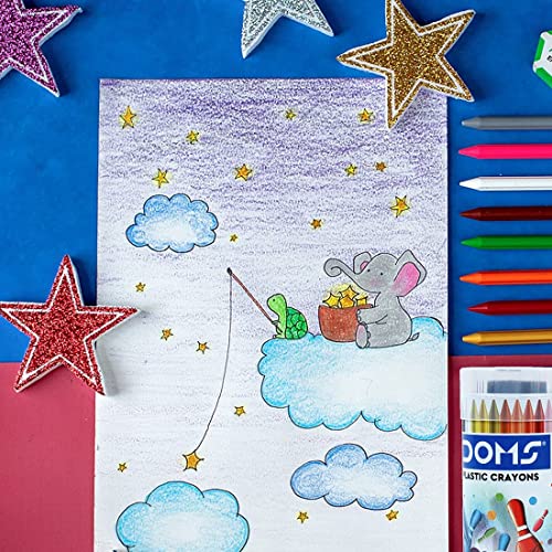 Image of Doms 28 Shades Erasable Plastic Crayons Round Tin Box | Smooth & Even Shading | Bright & Playful Colors | Free Sharpner Inside | Non-Toxic & Safe For Childrens | Pack of 1