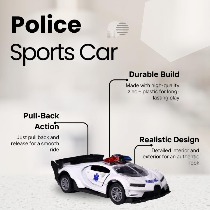 Image of Diecast Toy Car for kids 1:36 Scale Model Metal Pull Back Sports Car Boys | Pull Back Action, Emergency Vehicle, Openable Doors, Mini Metal Model, For Boys & Girls