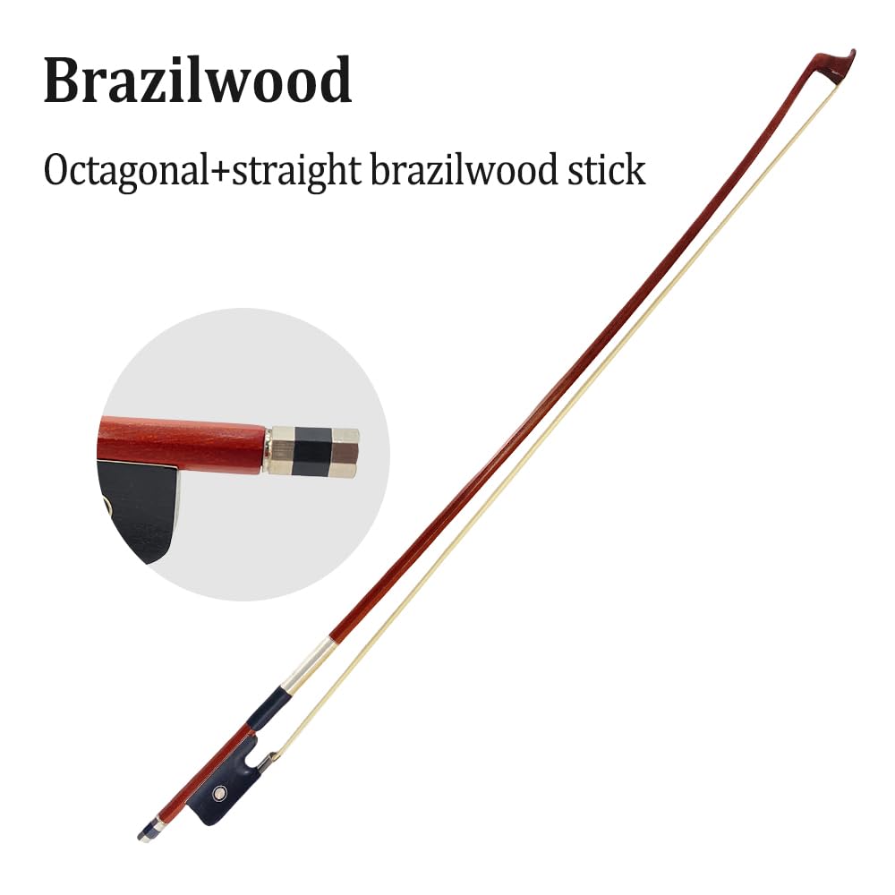 Yinfente Arco de violonchelo de madera brasileña 3/4 natural de pelo de caballo mongol, rana de ébano con incrustaciones circulares, hecho a mano