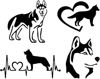 Siberian Husky Decal Pack: Detailed Husky & Heart, Face Decals (Small ~3.5", Black)