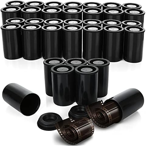 AHUNTTER 100PCS 35mm Black Camera Film Canisters with Lids, Plastic Empty Camera Reel Containers for Small Storage Small Accessories, Beads, Rockets Cover