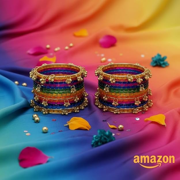 Image of Kashmiri Ghangharoo Glass Bangle Set for Women| Light Weight Bangles | Traditional Transparent Fancy Glass Chudi Set for Wedding, Party(Set Of 18)