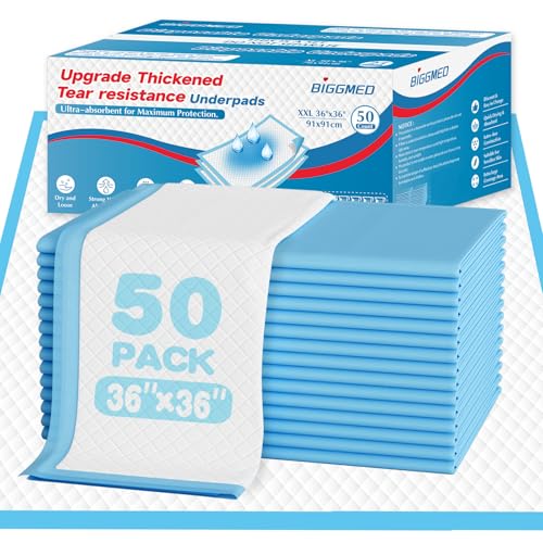36x36 disposable bed pads, 50 count, tear-resistant
