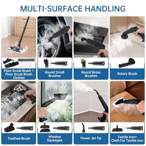 Steam Cleaner, Powerful Heavy Duty Canister Steamer with 34 Accessories, Steam Mop with 16.4 Ft Extra-Long Power Cord for Home Floor Cleaning, Grout, Upholstery, Car Detailing - Thumbnail 7