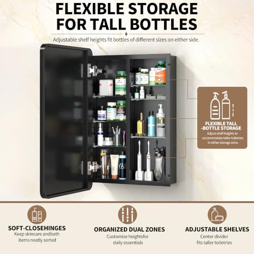 Image of 24x32 Black Medicine Cabinet with Mirror, Recessed & Surface Mount
