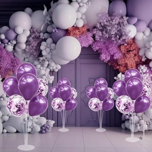 Image of ZJDHPTY 4Set Purple Balloon Stand Table Centerpieces Party Decor | Birthday Decorations Graduation Retirement Bridal Shower Wedding Anniversary Halloween New Years Eve Party Supplies