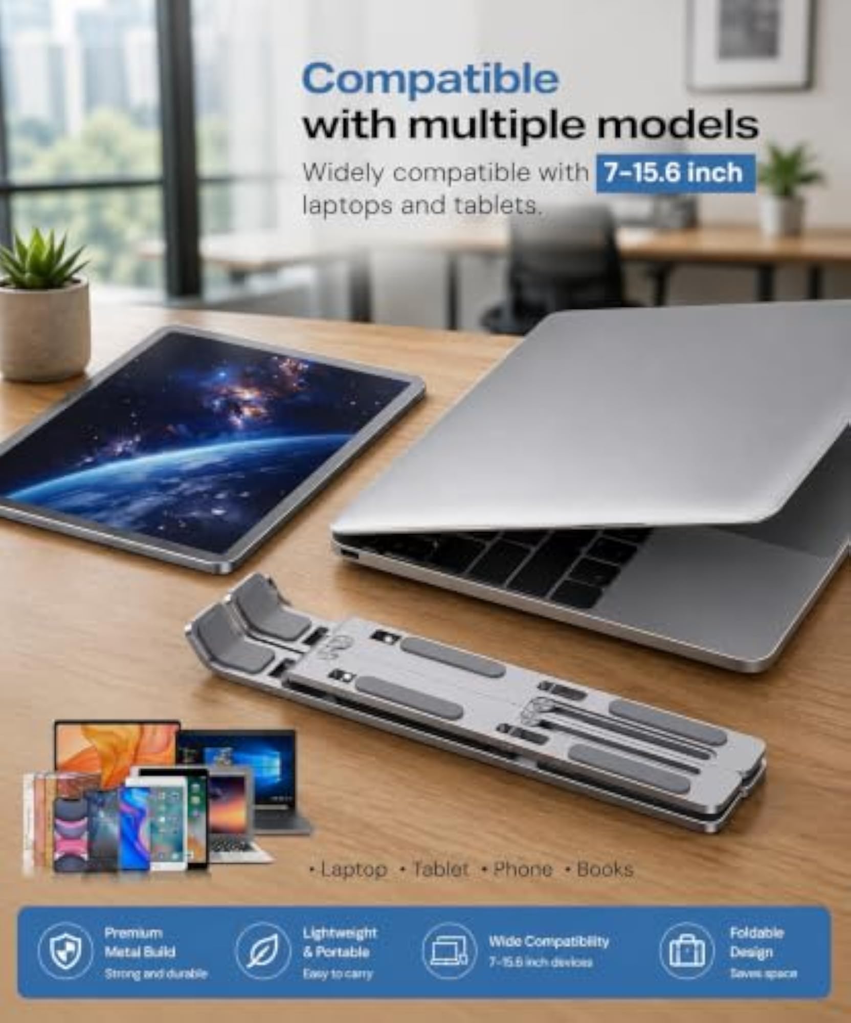 Ergonomic Foldable Laptop Stand in Silver Stone Wash