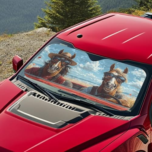 Image of Fashion Horse Car Windshield Sun Shade Foldable Car Windshield Sunshades Window Shades Cover Sun Visor Shield for Most Sedan Truck SUV Auto Interior Protector