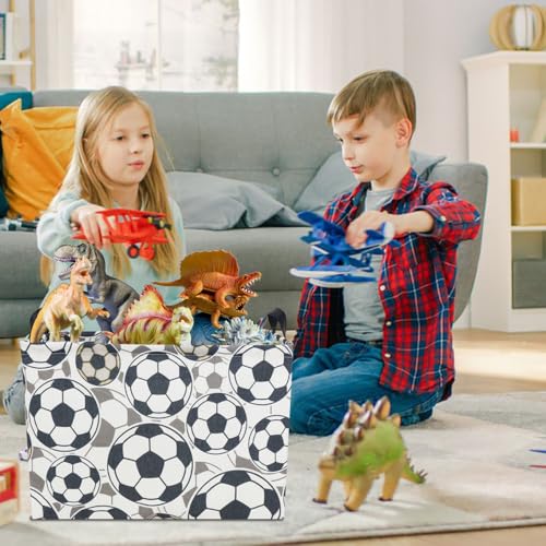Image of Rectangle Storage Basket with Handles,Collapsible Storage Bin, Gift Basket, Books Box, Room Decor(Soccer)