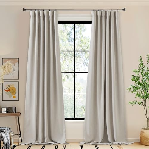 NICETOWN Thick Faux Linen Living Room Curtains, Rod Pocket/Back Tab/Hook Belt Room Darkening Curtains Thermal Insulated Window Treatment for Bedroom/H