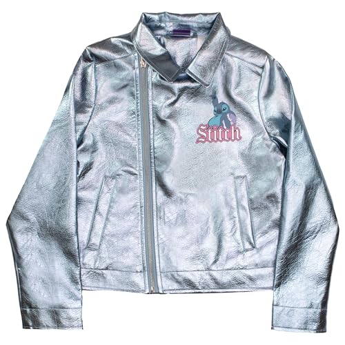 Disney Lilo & Stitch Rock and Roll Girl's Faux Leather Jacket - Zip-Up Moto Biker Jacket for Kids
