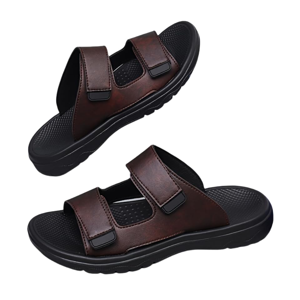 Men's Breathable Sandals, Trendy Slip On Shoes For All Seasons, Solid Color Slippers For Outdoor Activity