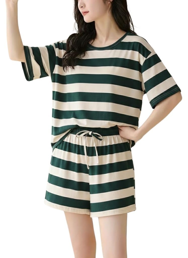 SMOWKLY Women Korean Shorts Pajama Set Cotton Blend Nightwear Set Top & Shorts Sleepwear Lounge Wear Soft Comfortable Night Suit Ladies Summer Night Dress Co-Ord Home Wear Set