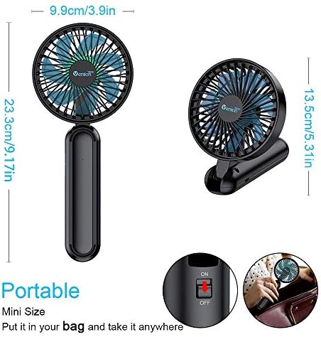 VersionTech Hand Held Fan with Color Light, 5 Speed Hand Fan,Portable Foldable USB Fan Table Fan with Rechargeable Battery Operated Electric Fan for Travel Office Room Household-Black