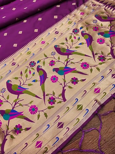 Image of DEVANGI Women's Woven Paithani Banarasi Silk Dupatta /Chunni For Women, Floral Print 1 Meter Wide and 2.3 Meter Length Printed Designer Dupatta /Chunni For Girls
