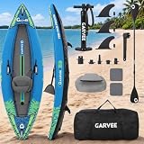 12.5FT 2-Person Inflatable Kayak, 450LBS Heavy Duty Tandem Fishing Kayak, Convertible Single/Touring Kayak with Padded Seat, 3 Fins, Hand Pump, Carry Bag & Repair Kit for Adults Kids Lake River