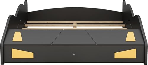 Miniatura 4 de Linique Cama de plataforma en forma de coche de carreras de tamaño completo con ruedas y almacenamiento, marco de cama matrimonial de madera, no