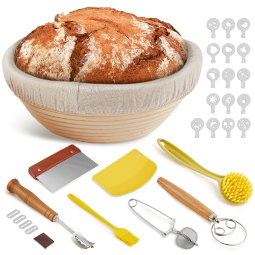 Banneton Bread Proofing Basket, Sourdough Starter Kit, 9