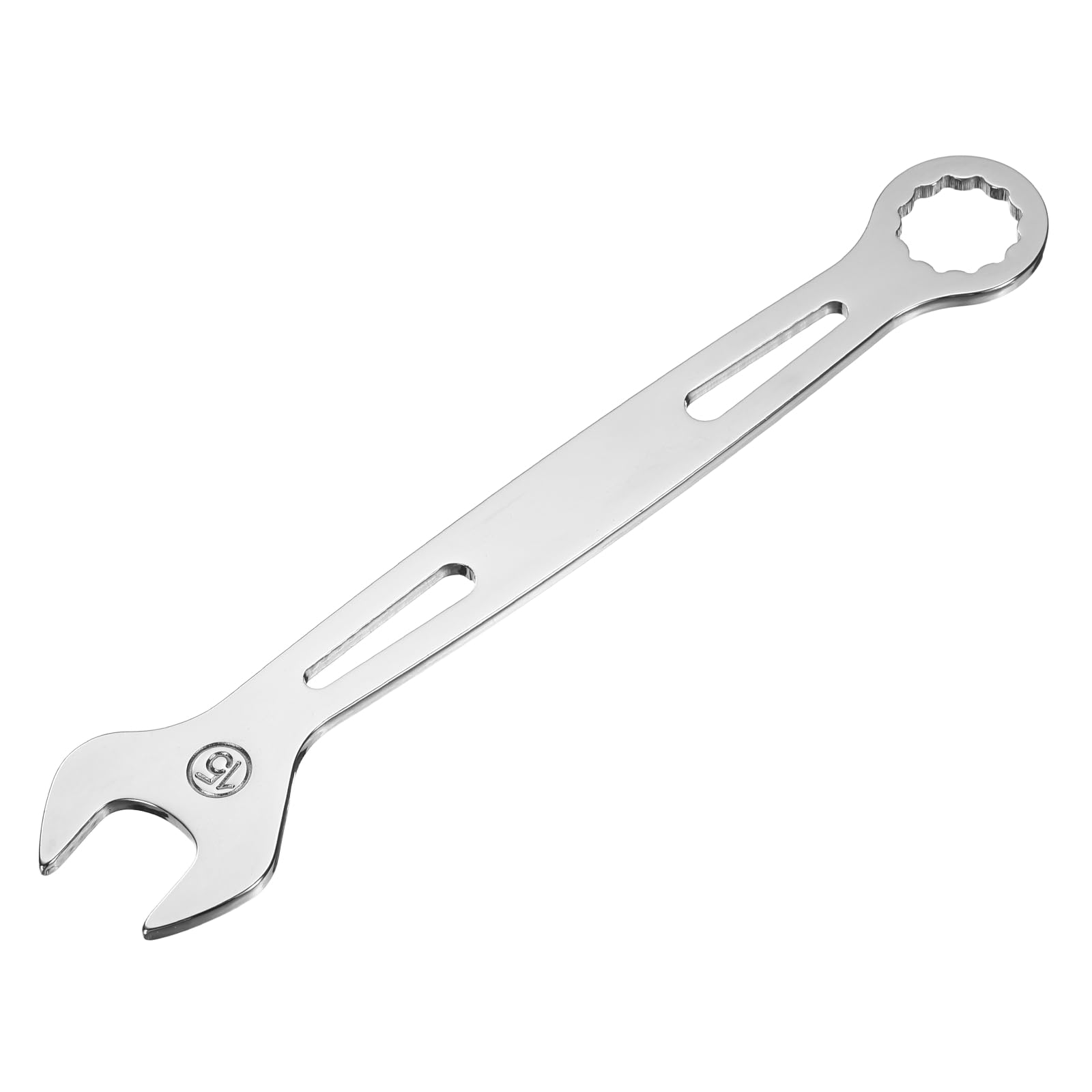 sourcing map Combination Wrench 15mm Metric Super Thin 12-Point Box and Open End Chrome Vanadium Steel Double Ended Spanner Tool for Automotive Furniture Machinery DIY Repair, Silver