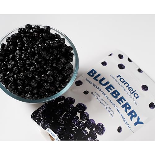 Image of RANEJA 100% Natural Premium Blueberries 200Gm Without added Sugar | Dried Seedless Blueberries | Dry Fruits | Healthy & Tasty Whole & Dried Blueberry | Rich In Calcium And Vitamin K | Non-GMO(200gm)